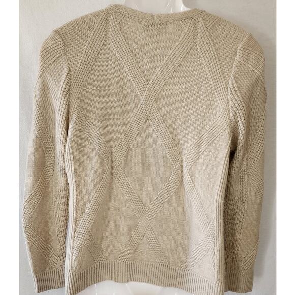 CJ Banks VTG Y2k Beige Textured Diamond Pattern V Neck Long Sleeve Pullover W Sm - Picture 2 of 9